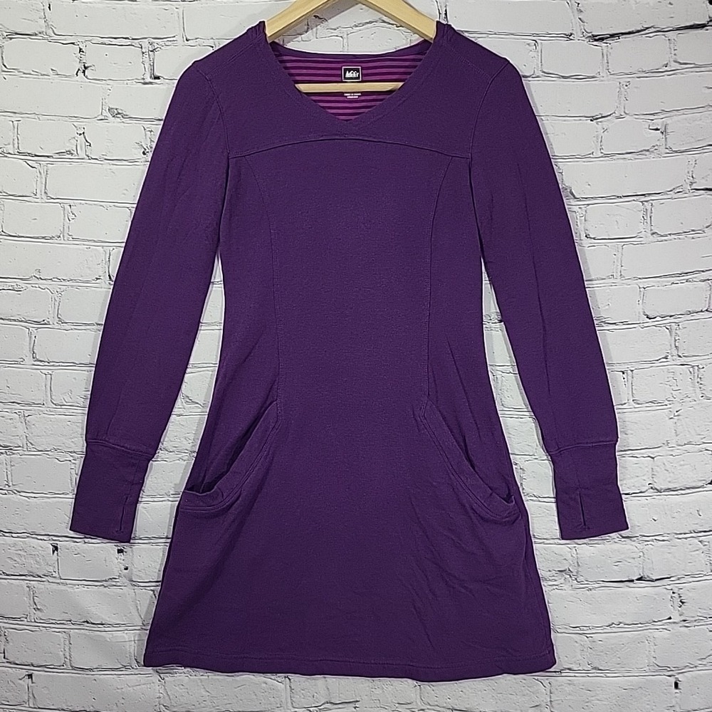 REI Dress Womens XS Purple Aldervale Hooded Outdoors‎ Pockets Long Sleeve